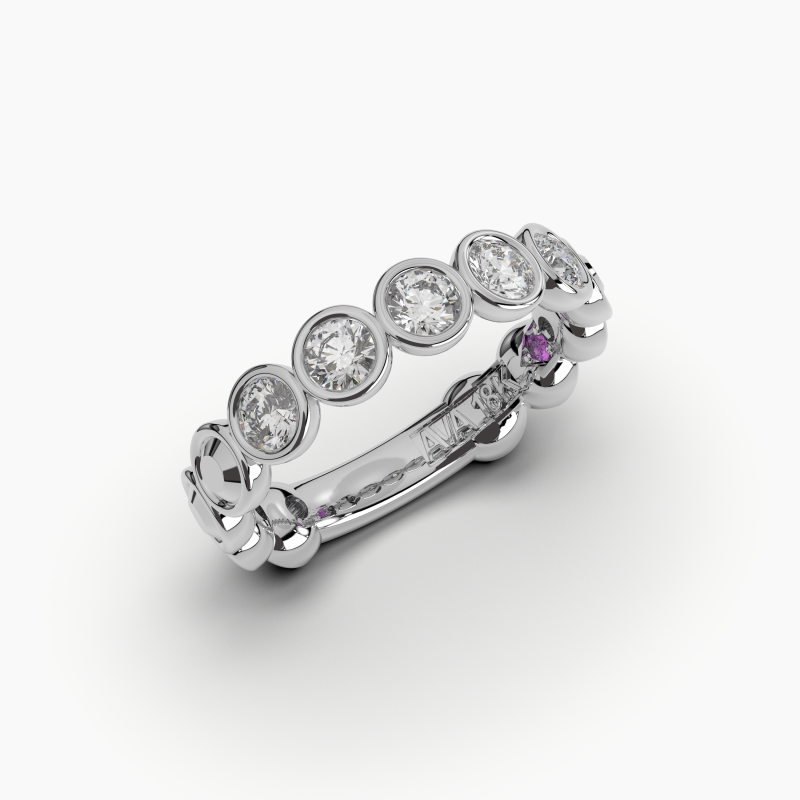 Round Bezel 5 Stone Wedding Band