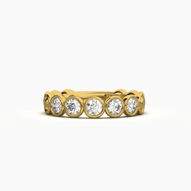 Round Bezel 5 Stone Wedding Band