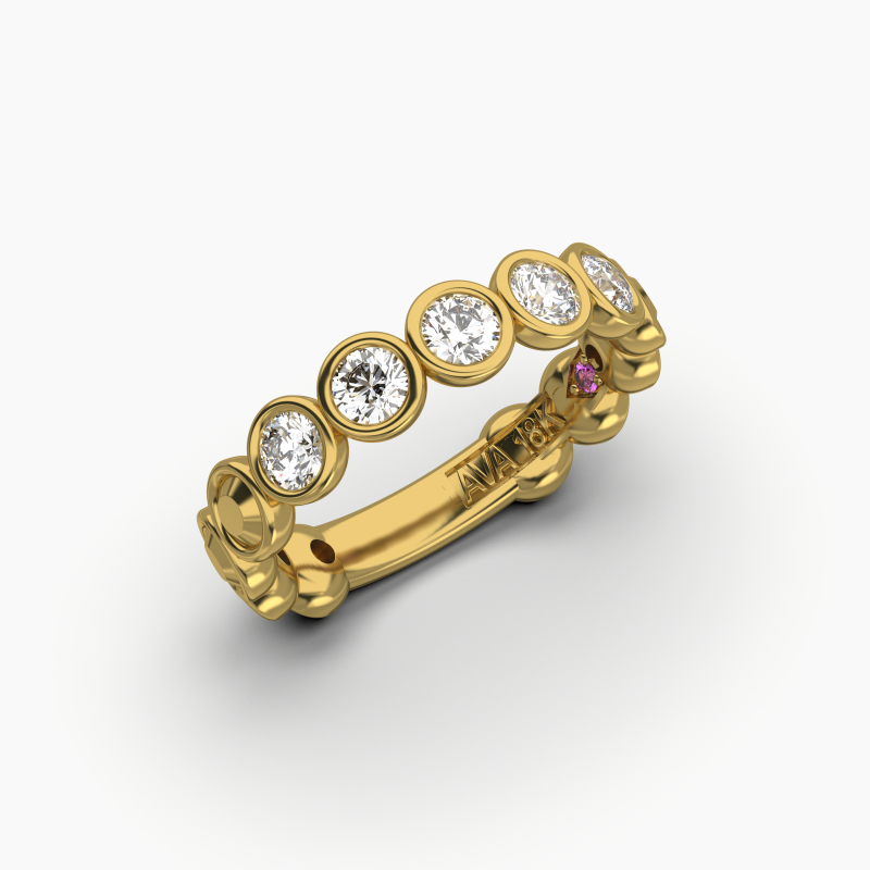 Round Bezel 5 Stone Wedding Band