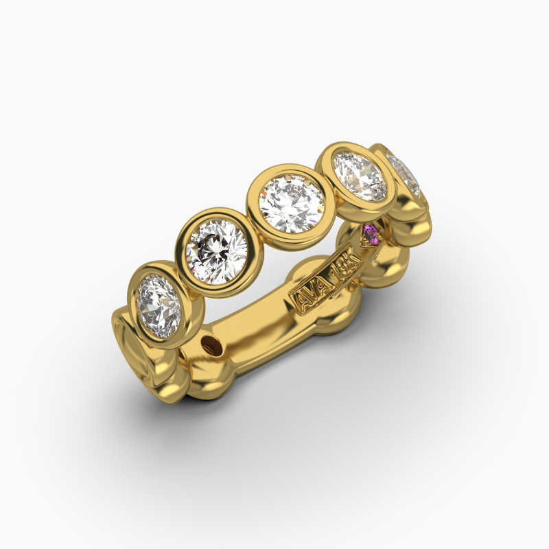 Round Bezel 5 Stone Wedding Band