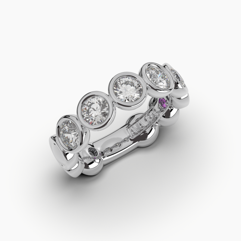 Round Bezel 5 Stone Wedding Band