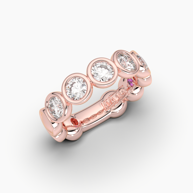 Round Bezel 5 Stone Wedding Band