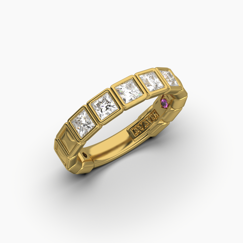 Princess Bezel 5 Stone Wedding Band