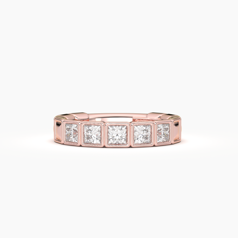 Princess Bezel 5 Stone Wedding Band