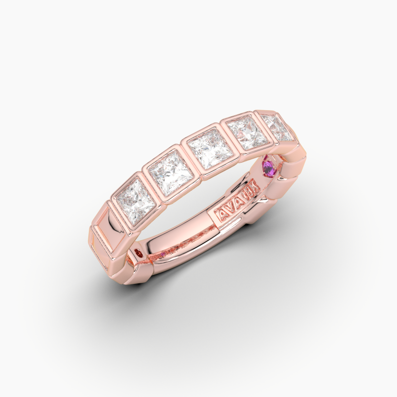 Princess Bezel 5 Stone Wedding Band