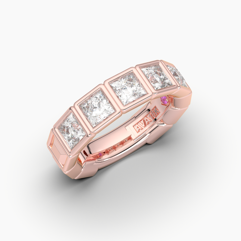 Princess Bezel 5 Stone Wedding Band