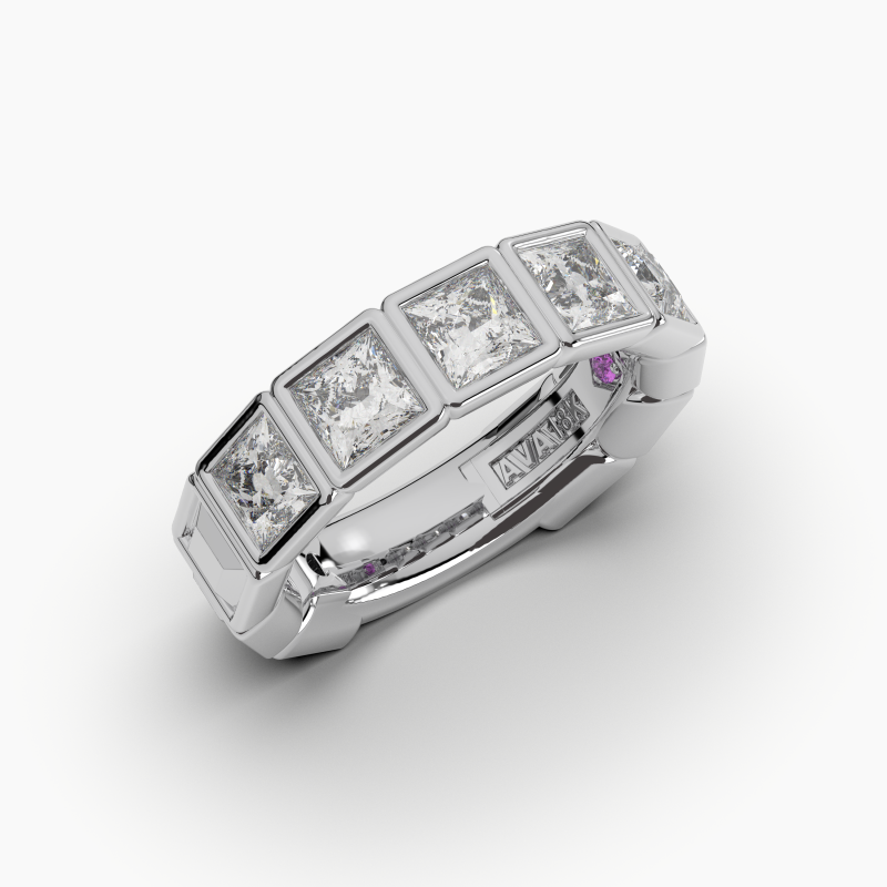 Princess Bezel 5 Stone Wedding Band
