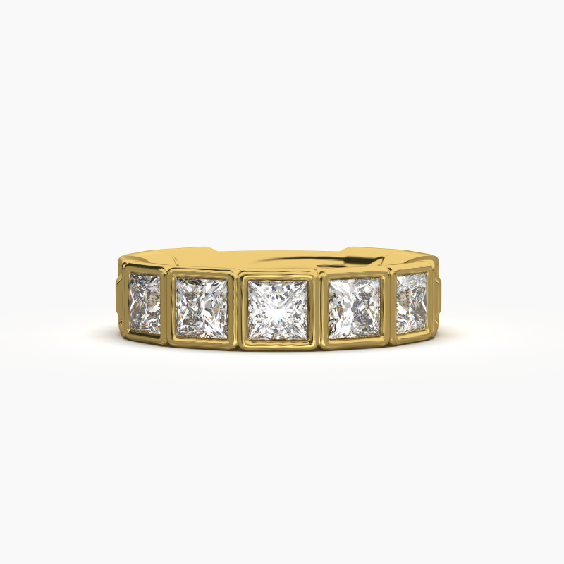 Princess Bezel 5 Stone Wedding Band