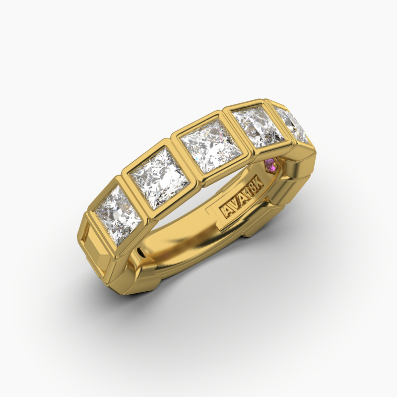Princess Bezel 5 Stone Wedding Band