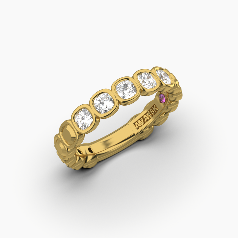 Cushion Bezel 5 Stone Wedding Band