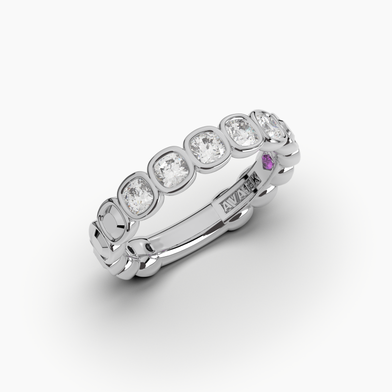 Cushion Bezel 5 Stone Wedding Band
