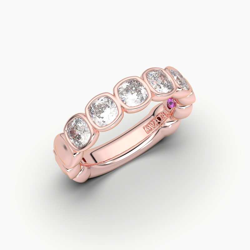Cushion Bezel 5 Stone Wedding Band