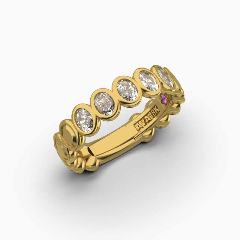 Oval Bezel 5 Stone Wedding Band