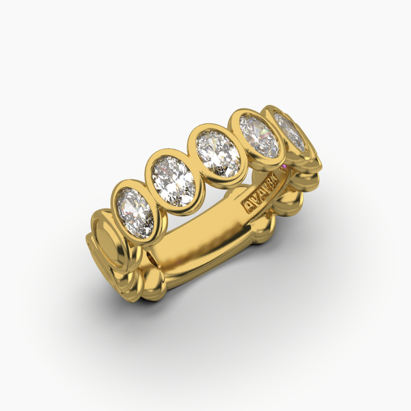 Oval Bezel 5 Stone Wedding Band