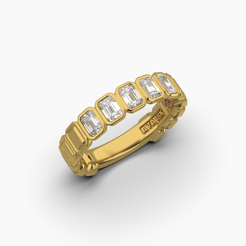 Emerald Bezel 5 Stone Wedding Band