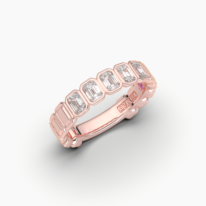 Emerald Bezel 5 Stone Wedding Band