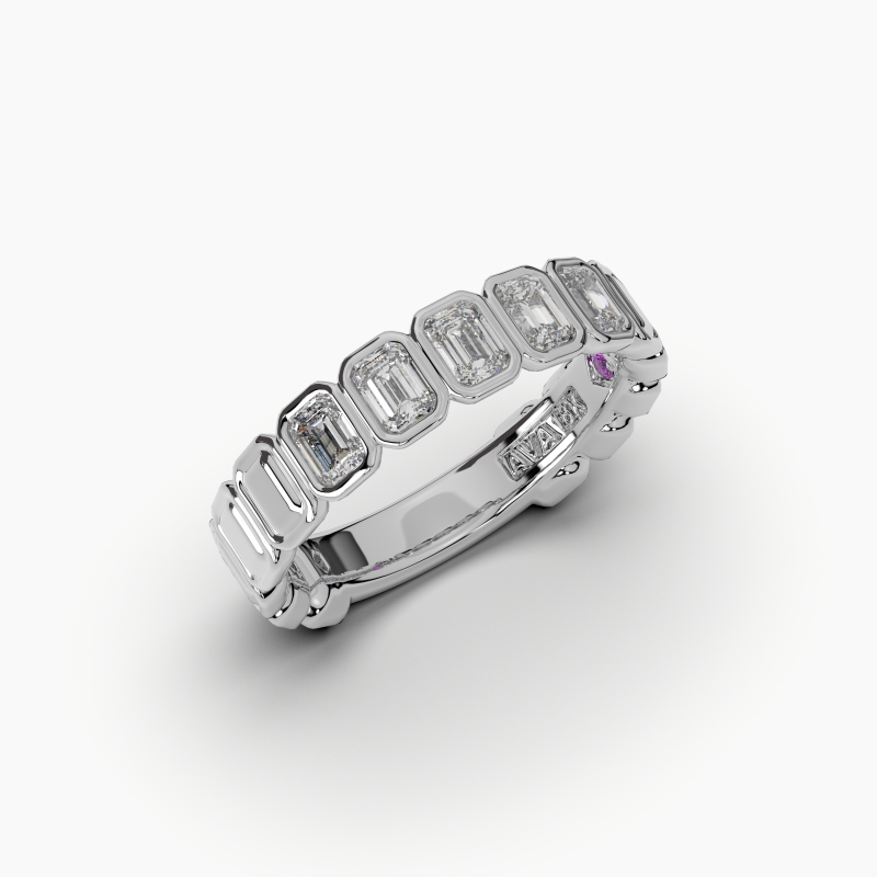 Emerald Bezel 5 Stone Wedding Band