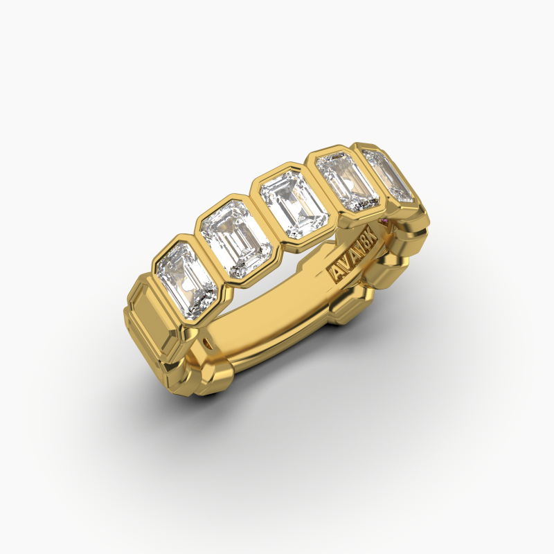 Emerald Bezel 5 Stone Wedding Band