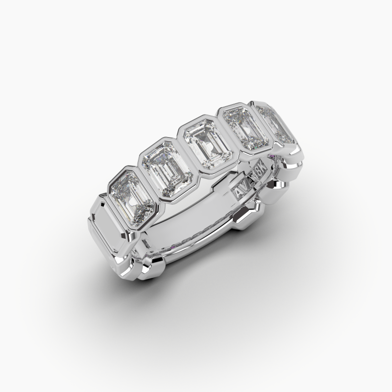 Emerald Bezel 5 Stone Wedding Band