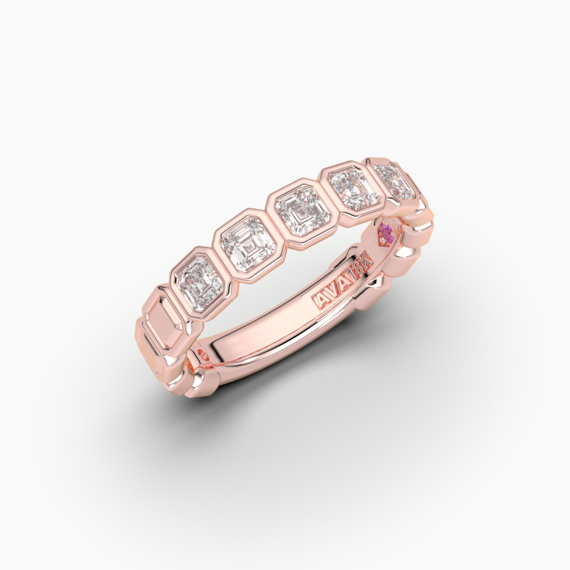Asscher Bezel 5 Stone Wedding Band