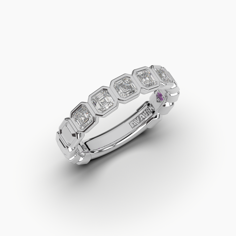 Asscher Bezel 5 Stone Wedding Band