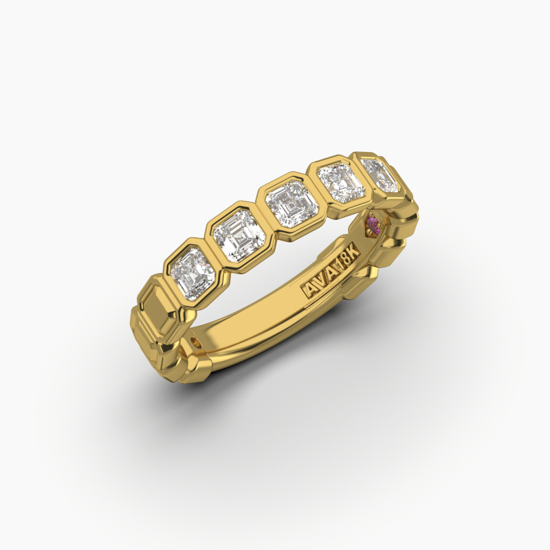 Asscher Bezel 5 Stone Wedding Band