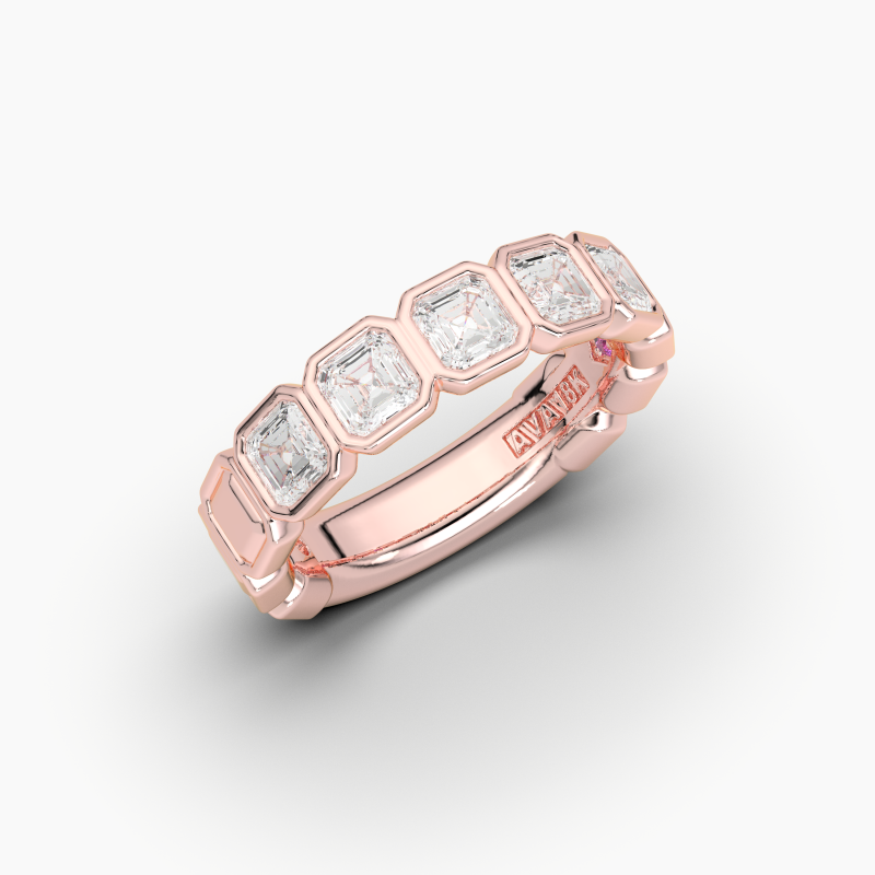 Asscher Bezel 5 Stone Wedding Band