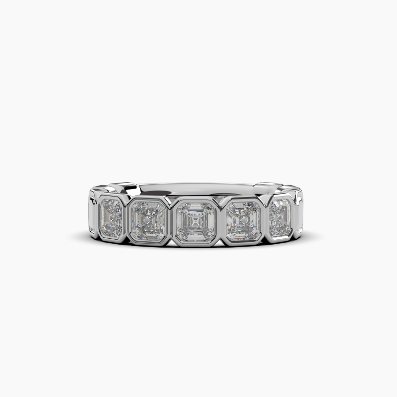 Asscher Bezel 5 Stone Wedding Band