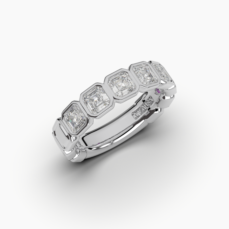 Asscher Bezel 5 Stone Wedding Band