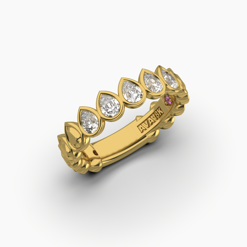 Pear Bezel 5 Stone Wedding Band