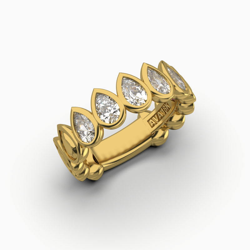 Pear Bezel 5 Stone Wedding Band