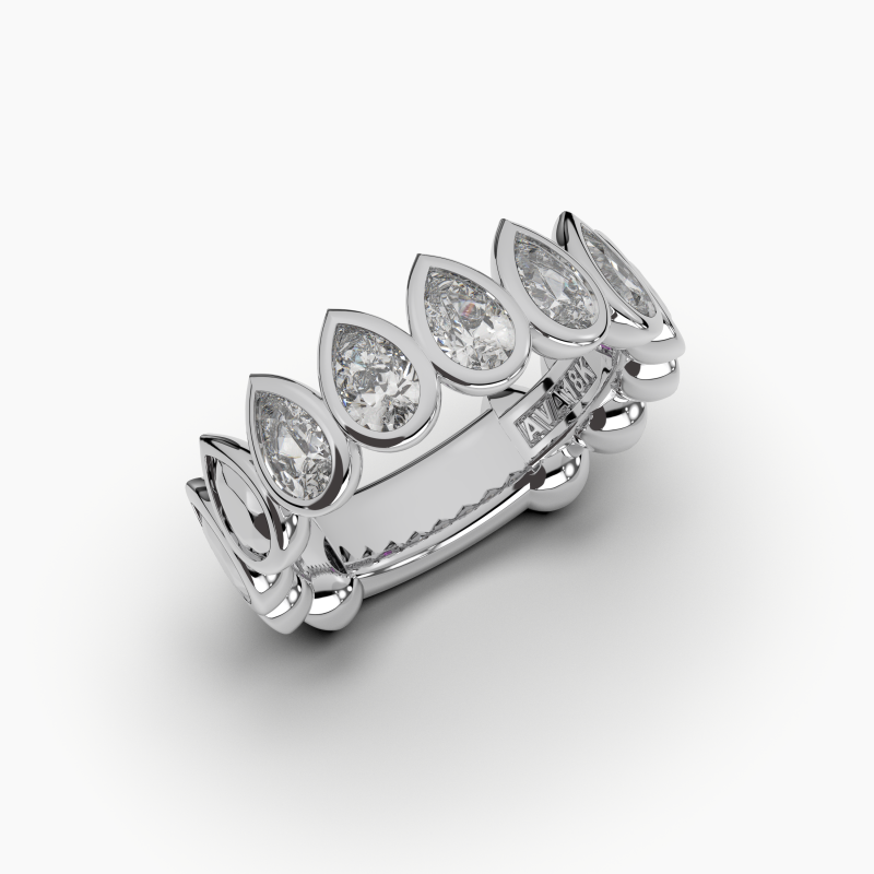Pear Bezel 5 Stone Wedding Band