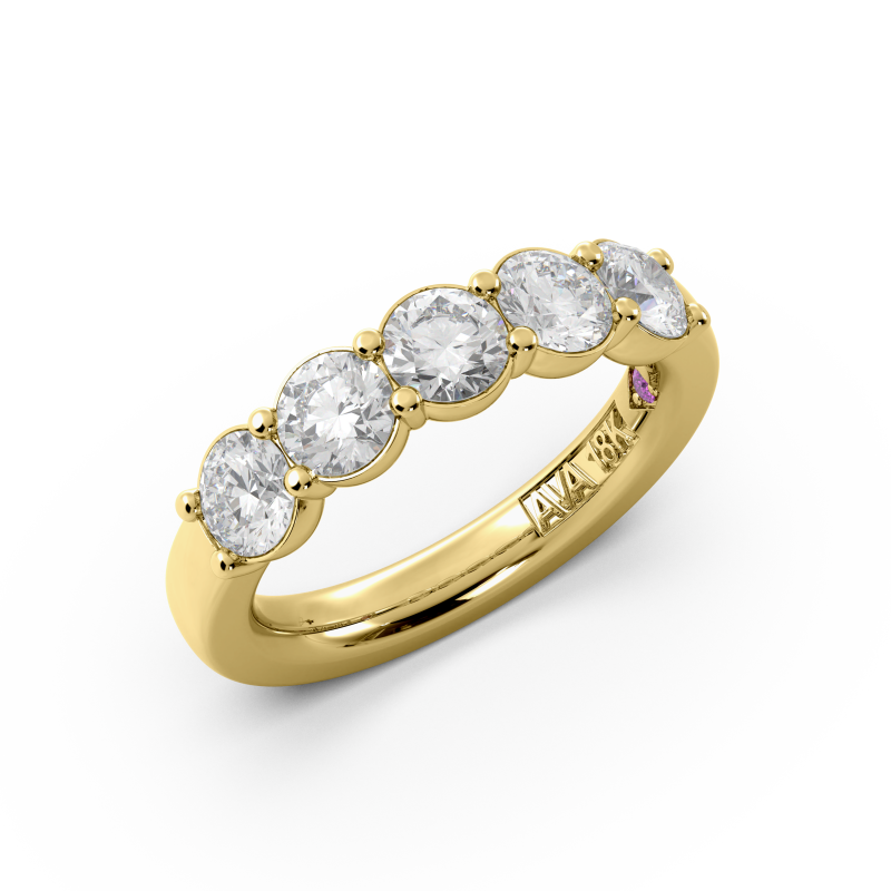 Round Signature Cup 5 Stone Wedding Band