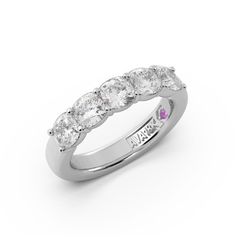Cushion Signature Cup 5 Stone Wedding Band