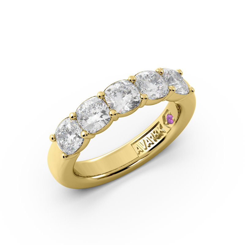 Cushion Signature Cup 5 Stone Wedding Band