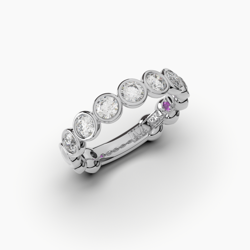 Round Bezel Halfway Wedding Band