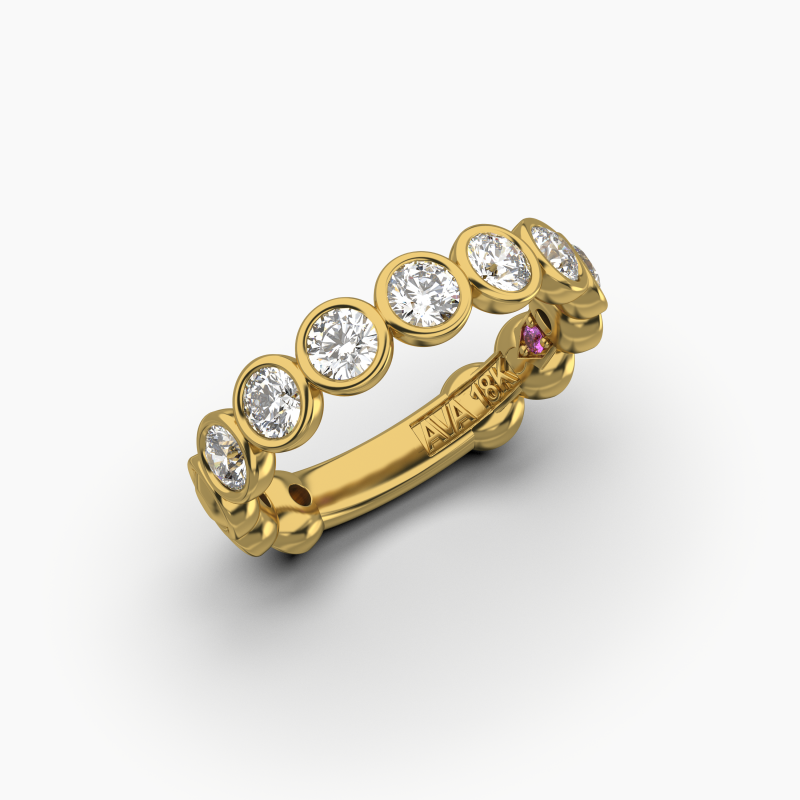 Round Bezel Halfway Wedding Band