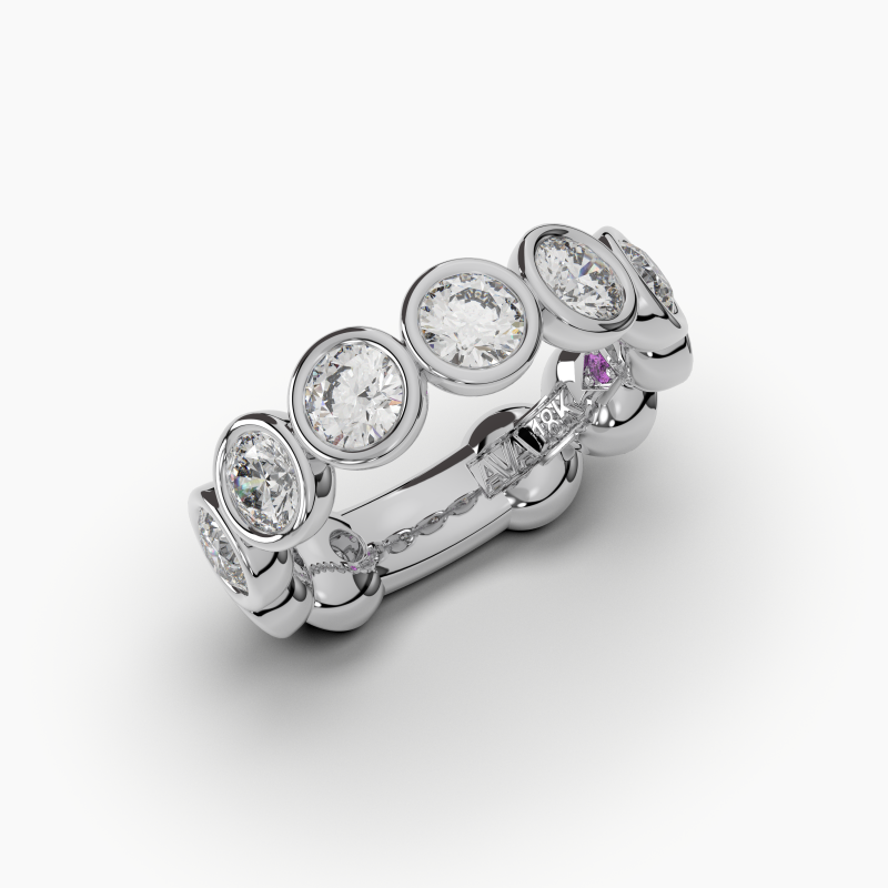 Round Bezel Halfway Wedding Band