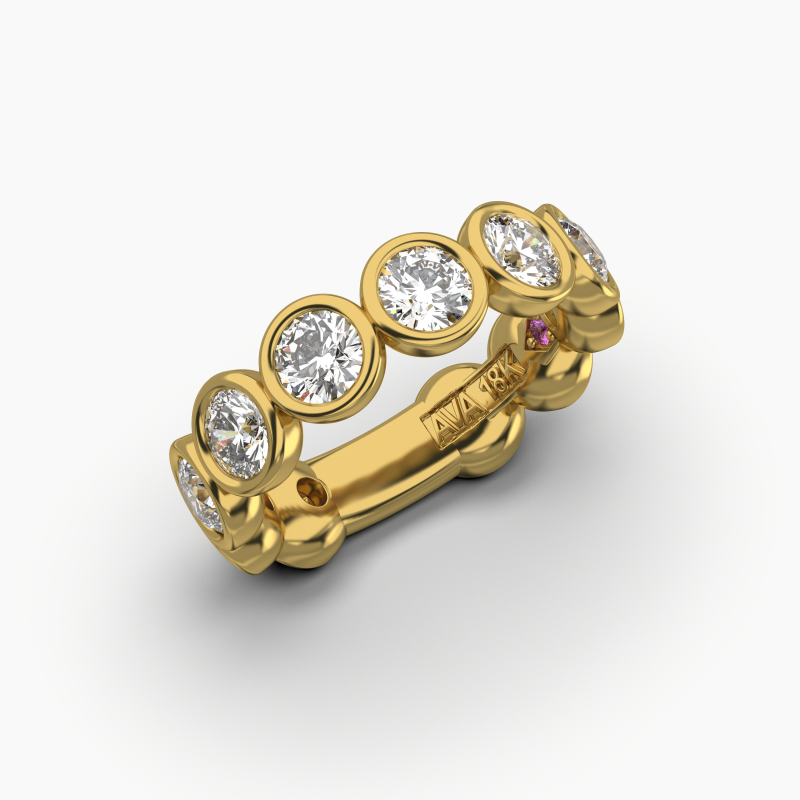 Round Bezel Halfway Wedding Band