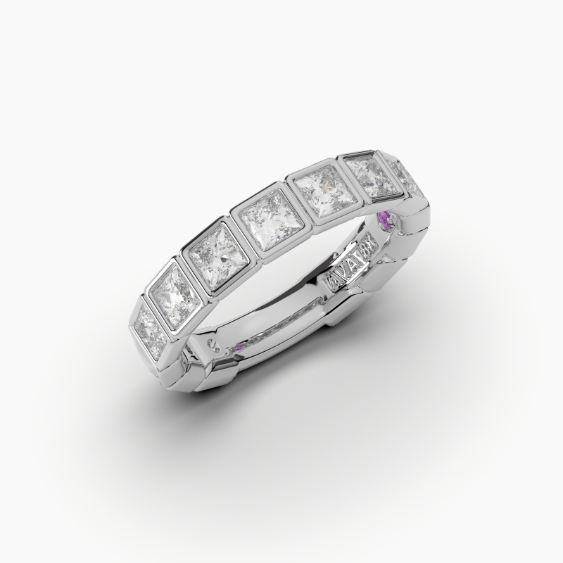 Princess Bezel Halfway Wedding Band