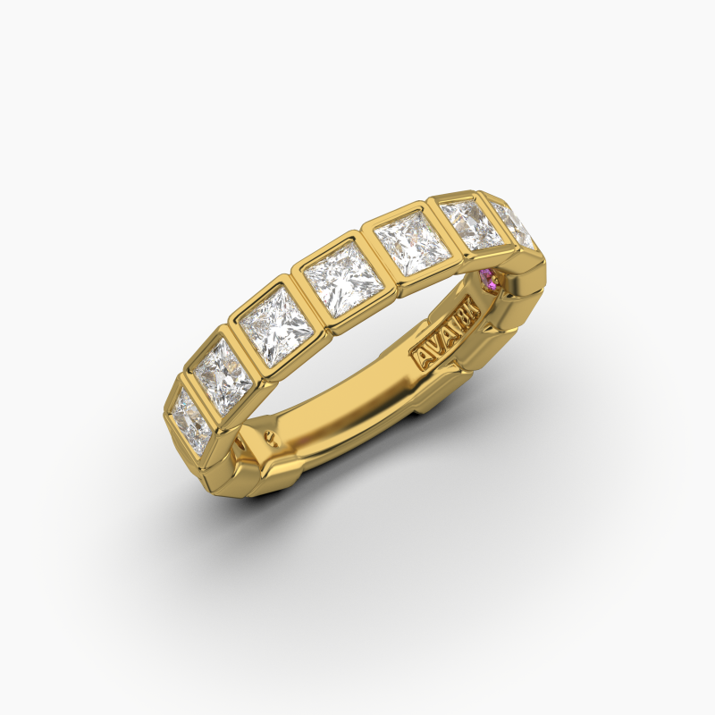 Princess Bezel Halfway Wedding Band