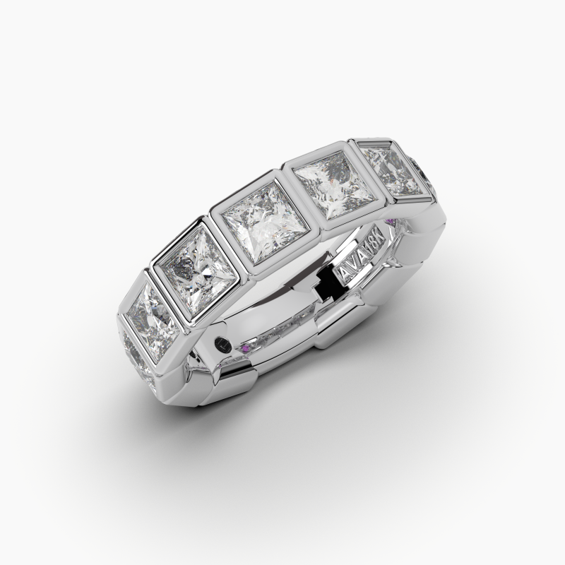 Princess Bezel Halfway Wedding Band