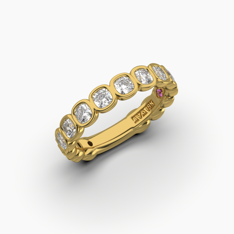 Cushion Bezel Halfway Wedding Band