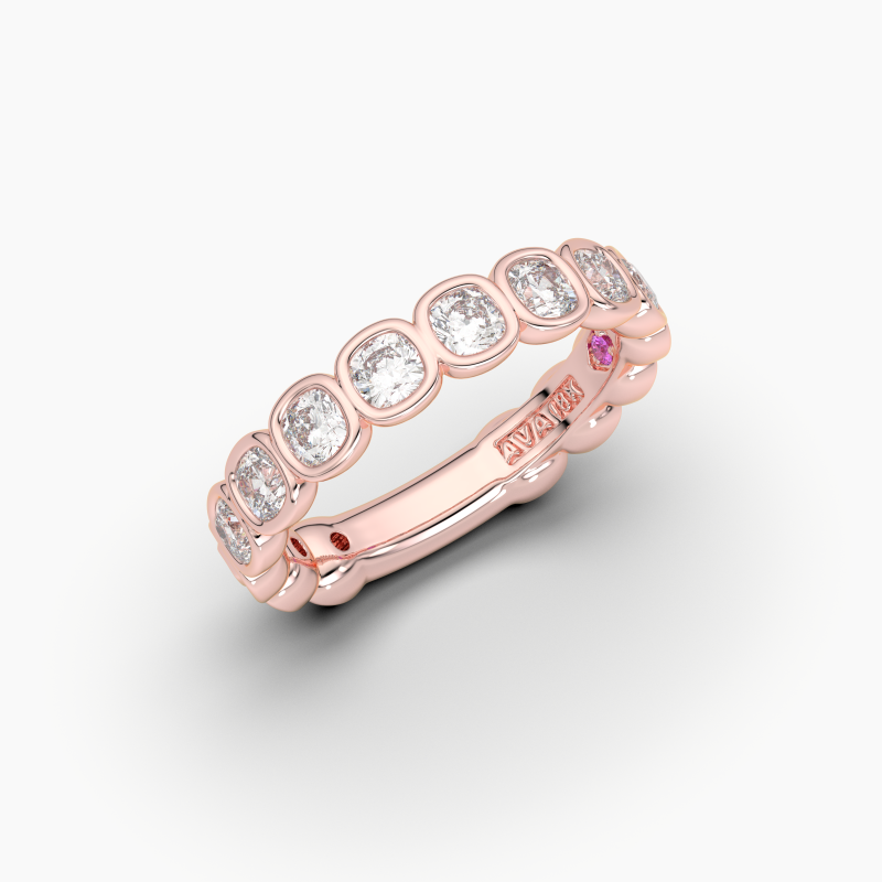 Cushion Bezel Halfway Wedding Band