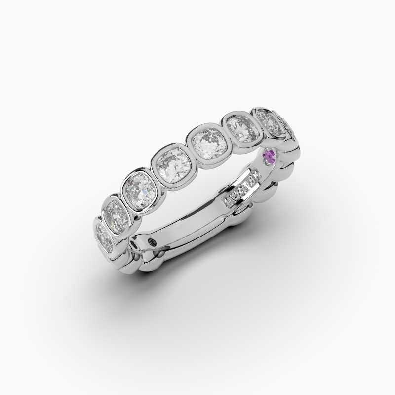 Cushion Bezel Halfway Wedding Band