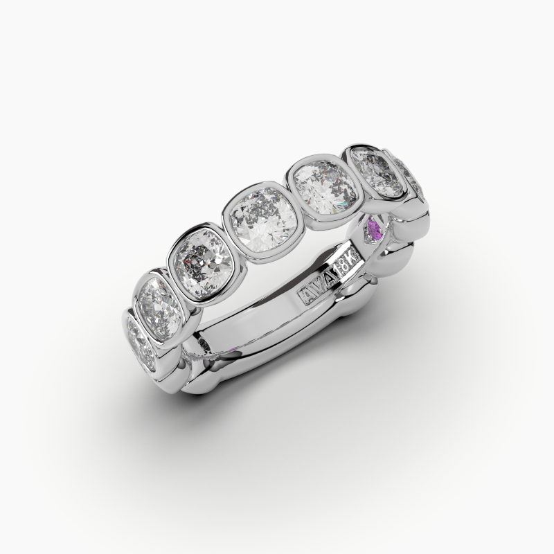 Cushion Bezel Halfway Wedding Band