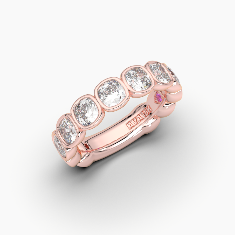 Cushion Bezel Halfway Wedding Band