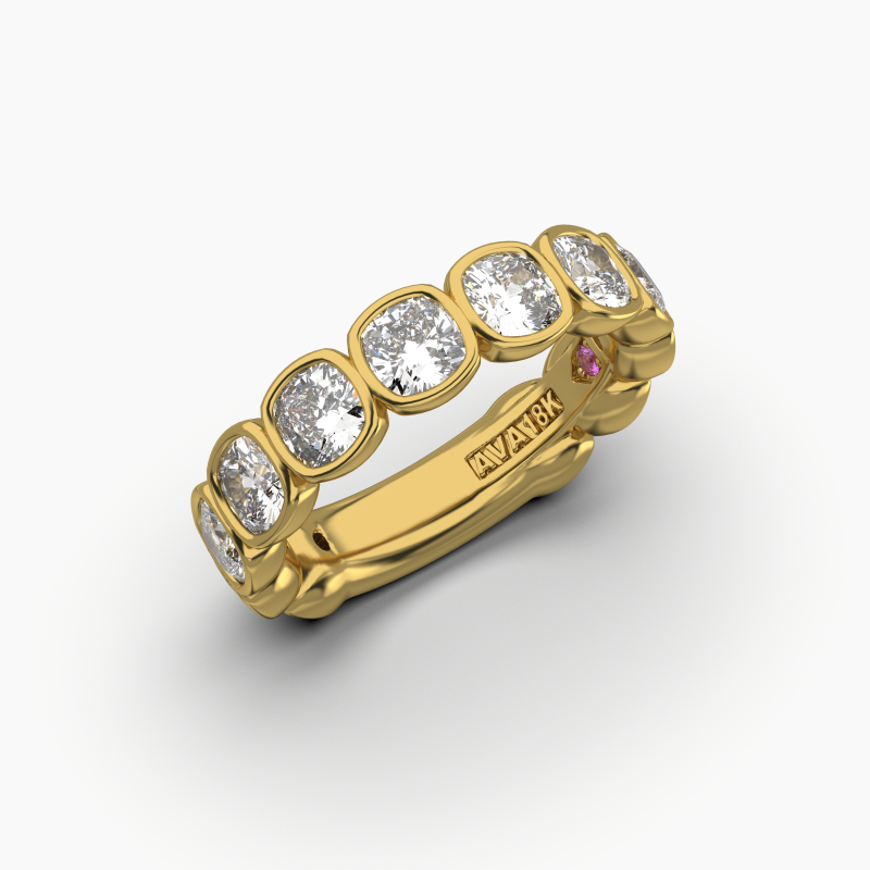 Cushion Bezel Halfway Wedding Band