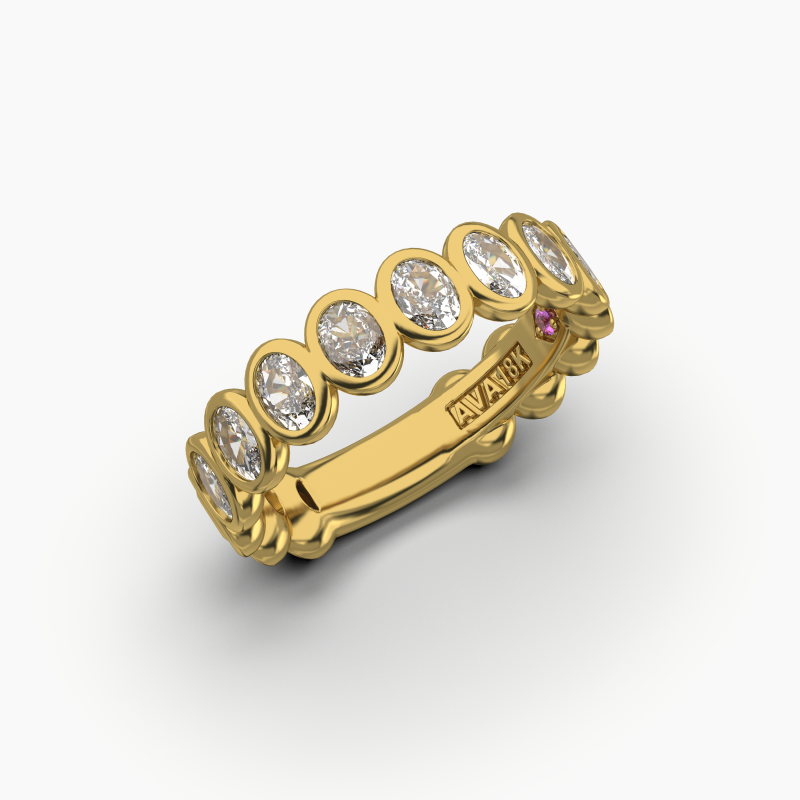 Oval Bezel Halfway Wedding Band