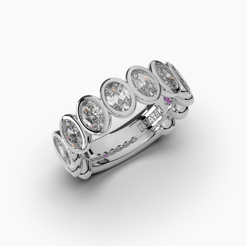 Oval Bezel Halfway Wedding Band